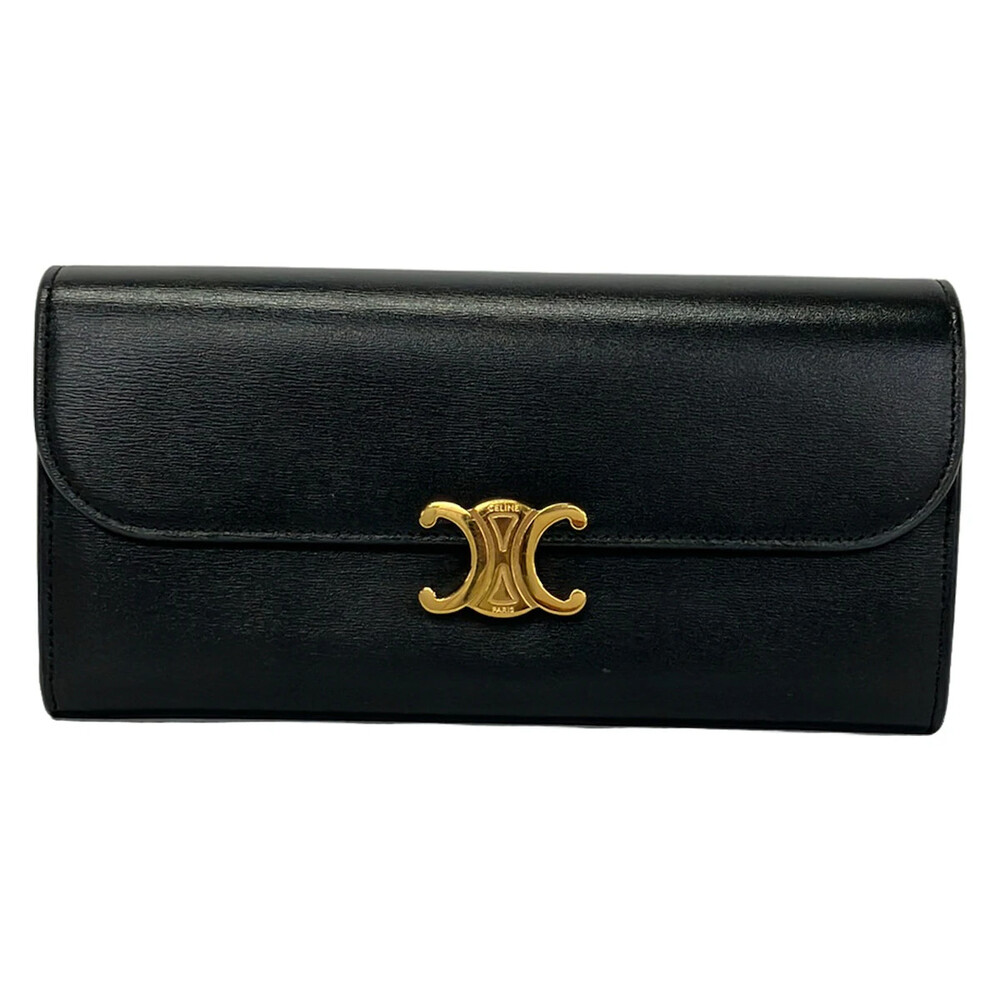 Celine Triomphe Black Leather Long #365461C74B